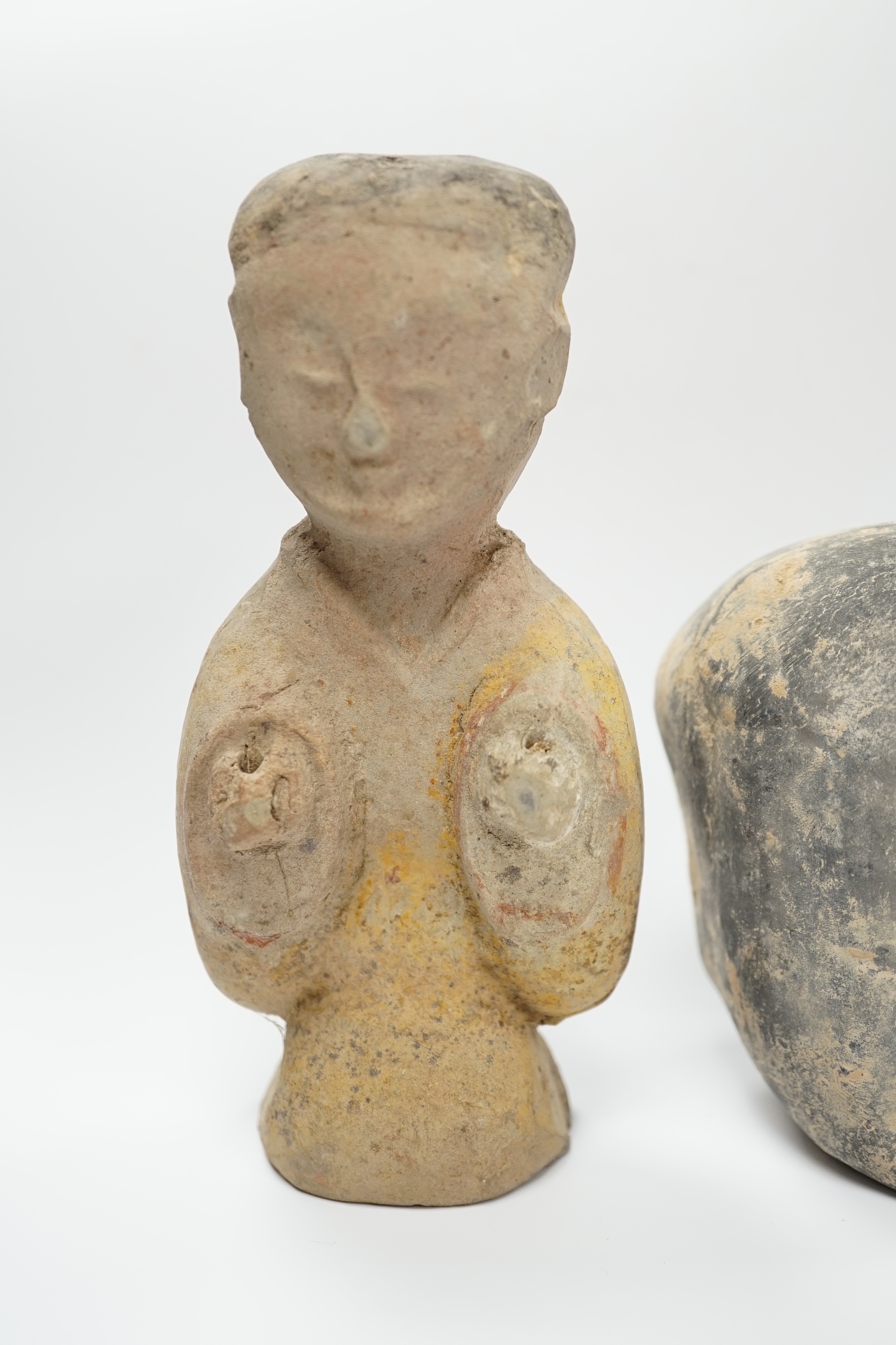 A Chinese grey pottery head and a bust, Han dynasty, tallest 17cm